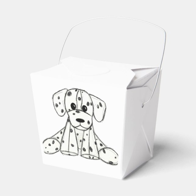 Dalmatian stuffed dog drawing outline simple black favour box (Front Side)