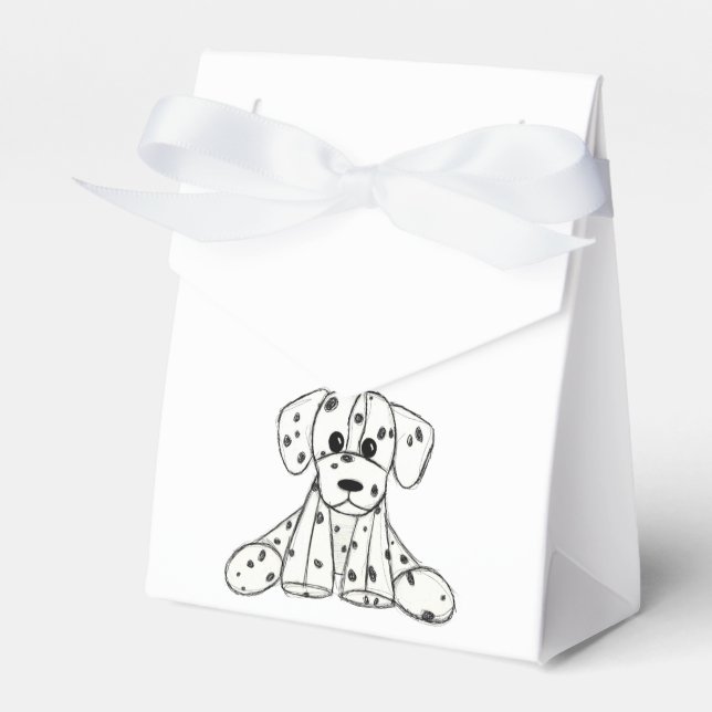 Dalmatian stuffed dog drawing outline simple black favour box (Front Side)