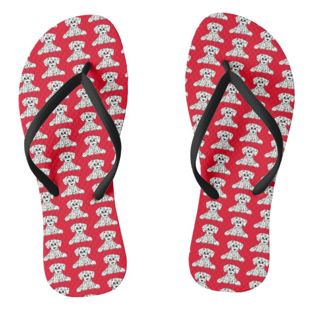 Dalmatian stuffed dog drawing outline simple black flip flops (Footbed)
