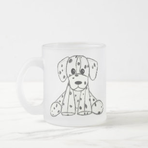 Dalmatian stuffed dog drawing outline simple black frosted glass coffee mug