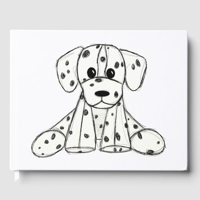Dalmatian stuffed dog drawing outline simple black guest book (Front)