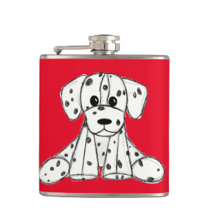 Dalmatian stuffed dog drawing outline simple black hip flask