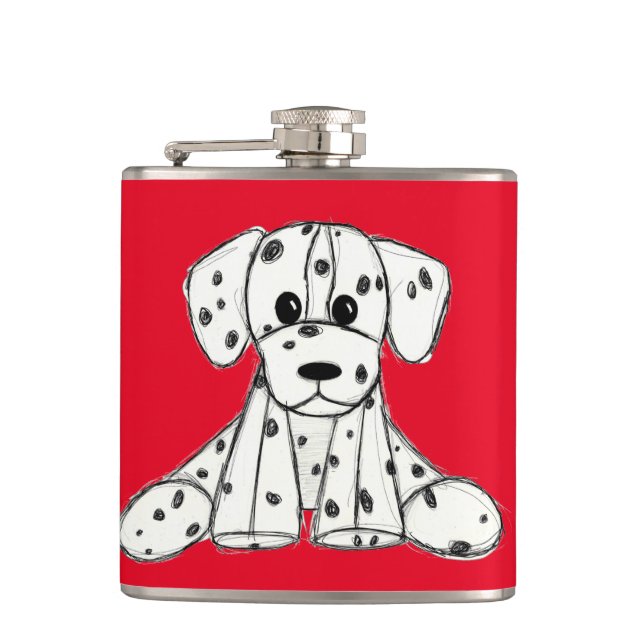 Dalmatian stuffed dog drawing outline simple black hip flask (Front)