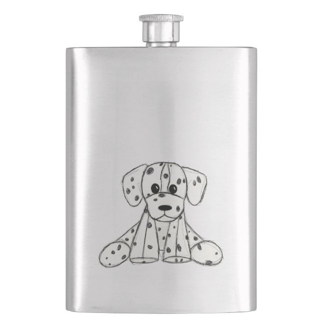 Dalmatian stuffed dog drawing outline simple black hip flask (Front)