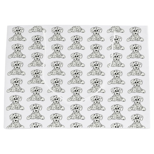 Dalmatian stuffed dog drawing outline simple black large gift bag (Front)