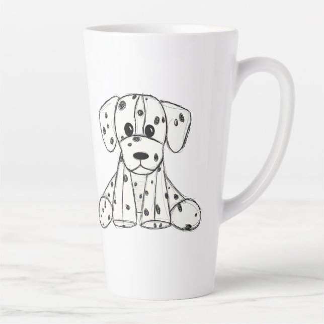 Dalmatian stuffed dog drawing outline simple black latte mug (Right)