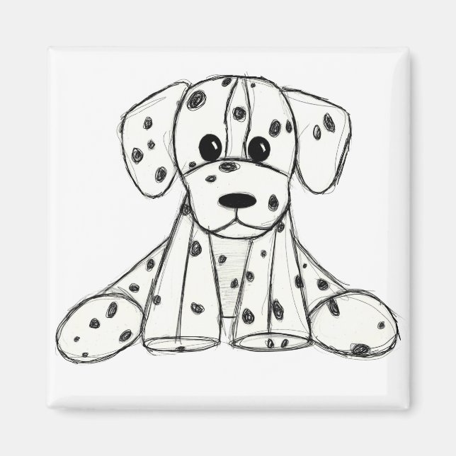 Dalmatian stuffed dog drawing outline simple black magnet (Front)