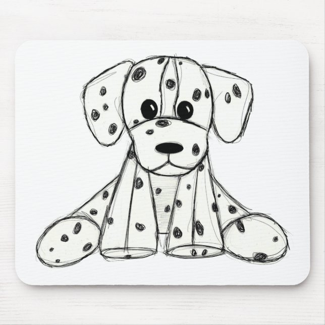 Dalmatian stuffed dog drawing outline simple black mouse mat (Front)