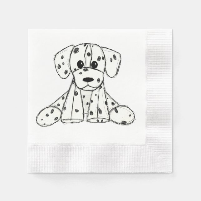 Dalmatian stuffed dog drawing outline simple black napkin (Front)
