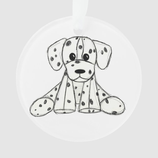 Dalmatian stuffed dog drawing outline simple black ornament (Front)