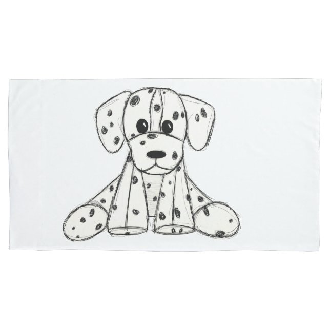 Dalmatian stuffed dog drawing outline simple black pillowcase (Front-Left)