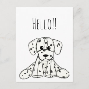 Dalmatian stuffed dog drawing outline simple black postcard