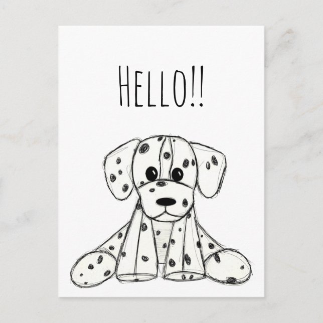 Dalmatian stuffed dog drawing outline simple black postcard (Front)