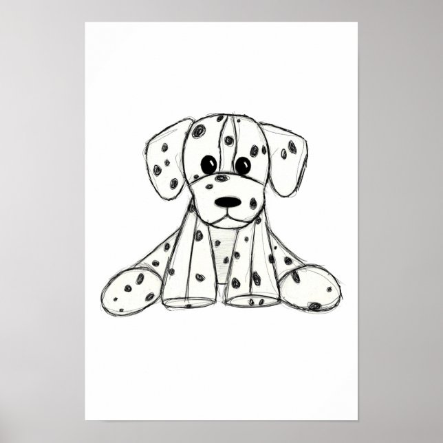 Dalmatian stuffed dog drawing outline simple black poster (Front)