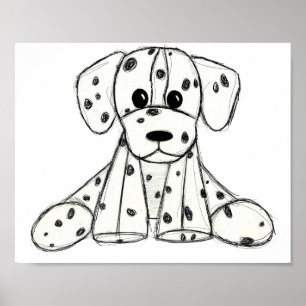 Dalmatian stuffed dog drawing outline simple black poster