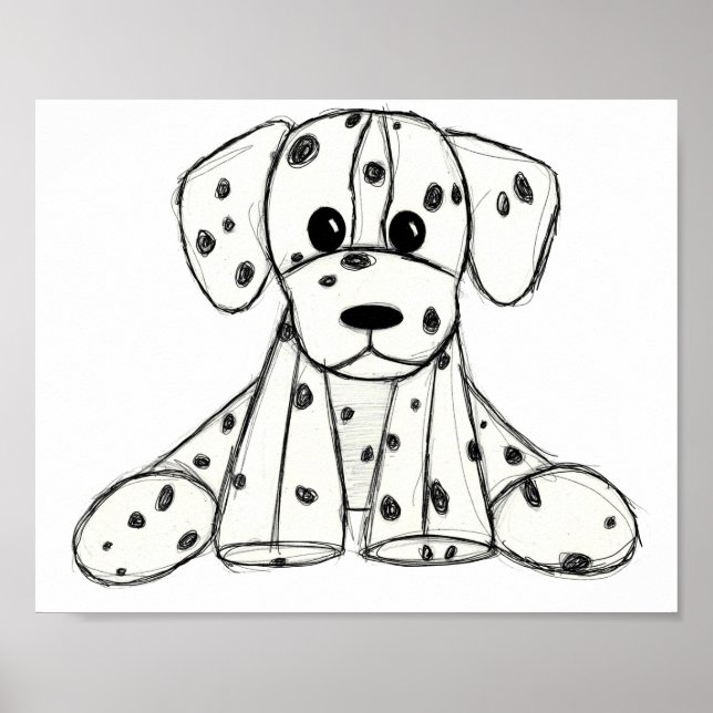 Dalmatian stuffed dog drawing outline simple black poster (Front)