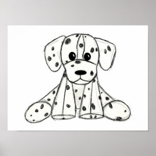 Dalmatian stuffed dog drawing outline simple black poster