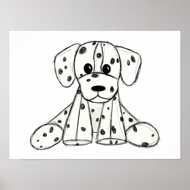 Dalmatian stuffed dog drawing outline simple black poster (Front)