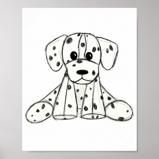 Dalmatian stuffed dog drawing outline simple black poster (Front)