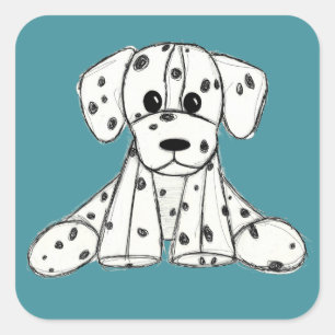 Dalmatian stuffed dog drawing outline simple black square sticker
