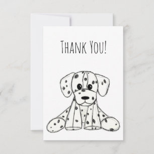 Dalmatian stuffed dog drawing outline simple black thank you card
