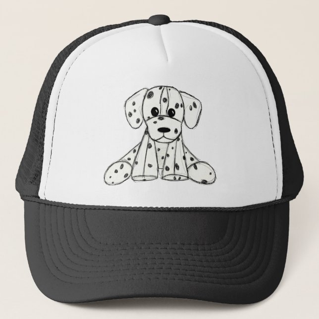 Dalmatian stuffed dog drawing outline simple black trucker hat (Front)
