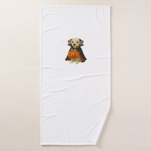 Dalmatian Trick-or-Treat Halloween Dog with Pumpki Bath Towel