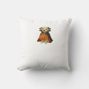 Dalmatian Trick-or-Treat Halloween Dog with Pumpki Cushion