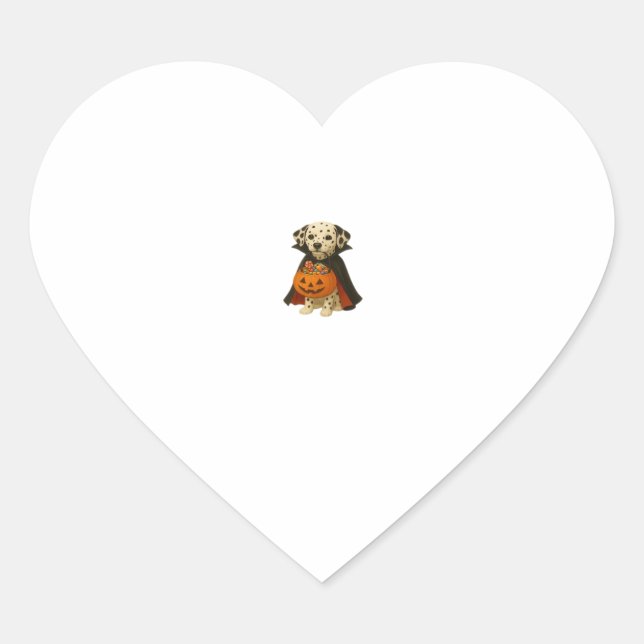 Dalmatian Trick-or-Treat Halloween Dog with Pumpki Heart Sticker (Front)
