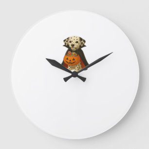 Dalmatian Trick-or-Treat Halloween Dog with Pumpki Large Clock