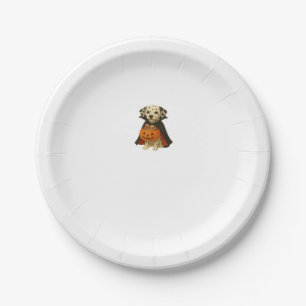 Dalmatian Trick-or-Treat Halloween Dog with Pumpki Paper Plate