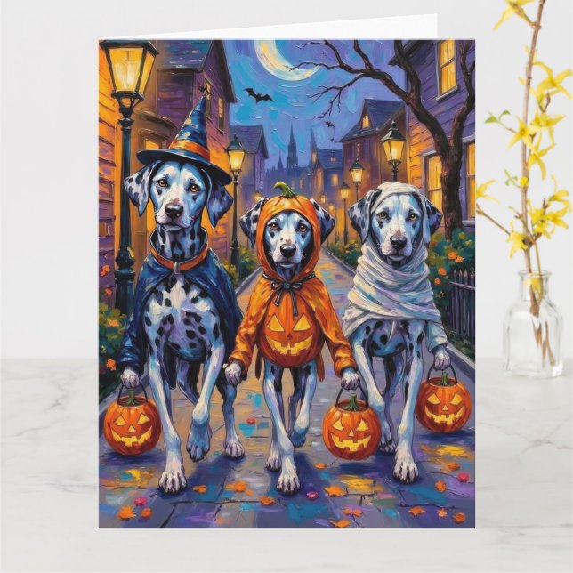 Dalmatian Trick-or-Treating Halloween Costumes Card (Yellow Flower)