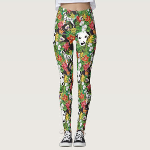 Dalmatian Tropical Floral Jungle Dog Dalmation Leggings