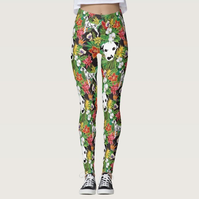Dalmatian Tropical Floral Jungle Dog Dalmation Leggings (Front)