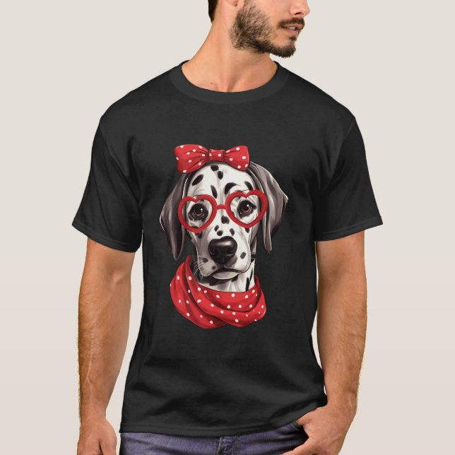 Dalmatian Wearing Red Glasses And Headband Bandann T-Shirt (Front)