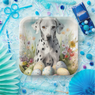 Dalmatian with Easter Eggs Paper Plate