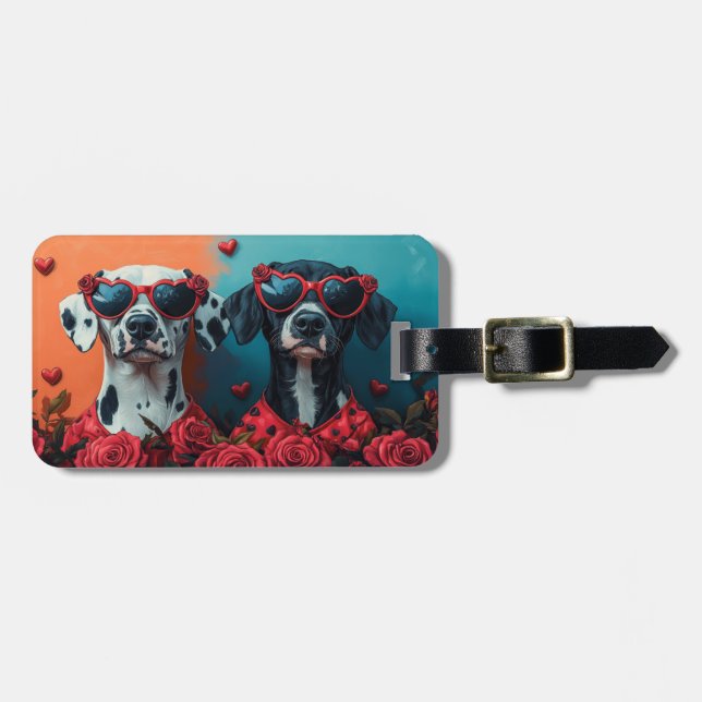 Dalmatian With Heart Roses Valentine's Day  Luggage Tag (Front Horizontal)