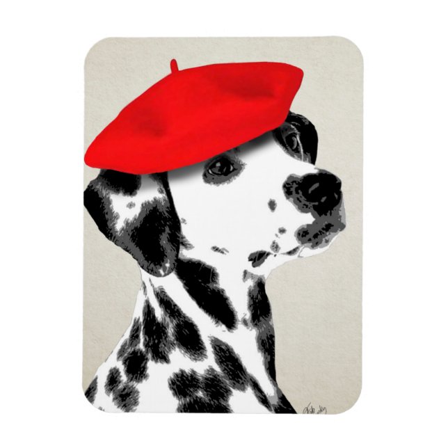 Dalmatian With Red Beret Magnet (Vertical)