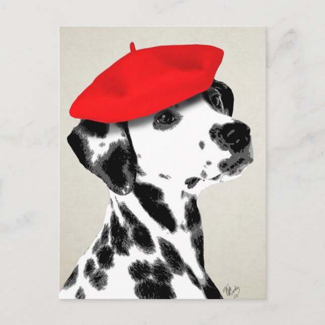 Dalmatian With Red Beret Postcard (Front)