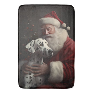 Dalmatian With Santa Claus Festive Christmas Bath Mat