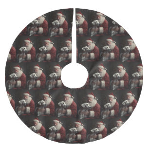 Dalmatian With Santa Claus Festive Christmas Brushed Polyester Tree Skirt