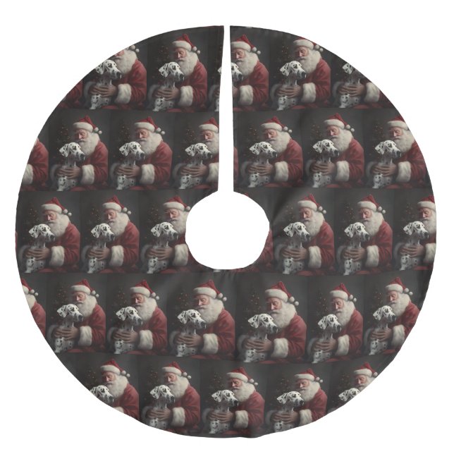 Dalmatian With Santa Claus Festive Christmas Brushed Polyester Tree Skirt (Front)