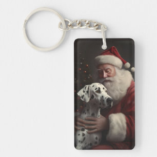 Dalmatian With Santa Claus Festive Christmas Key Ring