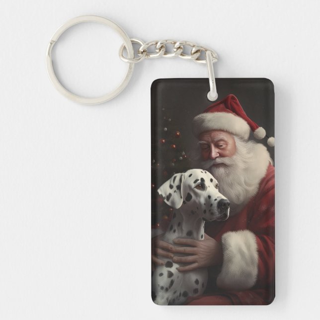 Dalmatian With Santa Claus Festive Christmas Key Ring (Front)
