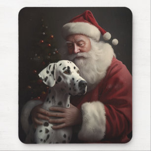 Dalmatian With Santa Claus Festive Christmas Mouse Mat