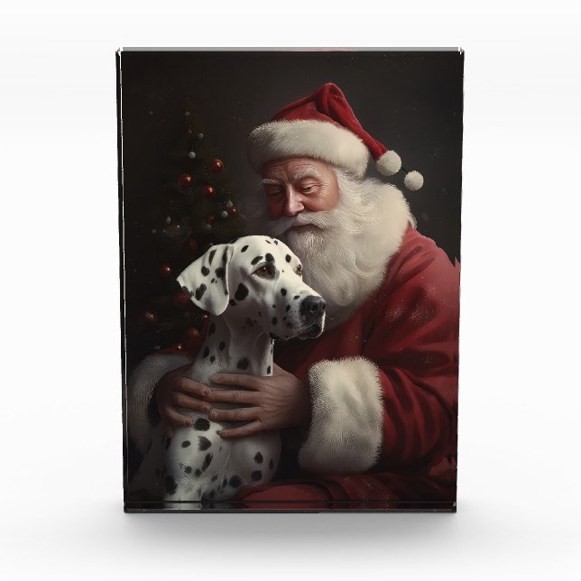 Dalmatian With Santa Claus Festive Christmas Photo Block (Front)