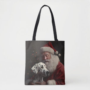 Dalmatian With Santa Claus Festive Christmas Tote Bag