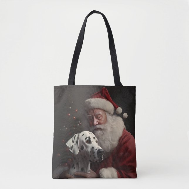Dalmatian With Santa Claus Festive Christmas Tote Bag (Front)