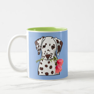 Dalmatian with tulips Two-Tone coffee mug