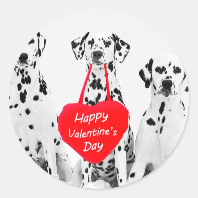 Dalmatians Dog Heart Happy Valentine's Day Classic Round Sticker (Front)